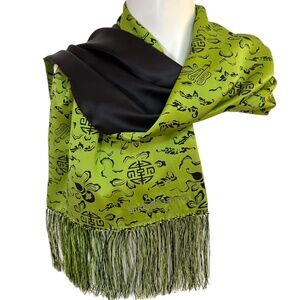 Shanghai Tang 100% Silk Scarf – Green & Black – NWT